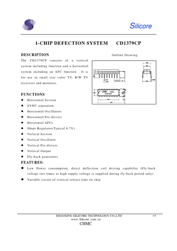 16-pin DIP chip datasheet by Silicore. CD1379CP: 1-CHIP DEFECTION SYSTEM
